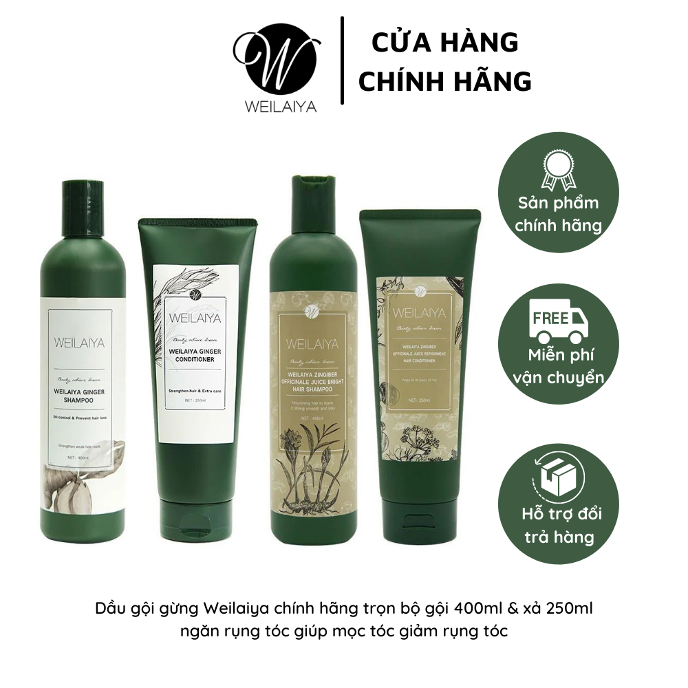 Dầu gội gừng Weilaiya chính hãng trọn bộ gội 400ml & xả 250ml ngăn rụng tóc giúp mọc tóc giảm rụng tóc - W11