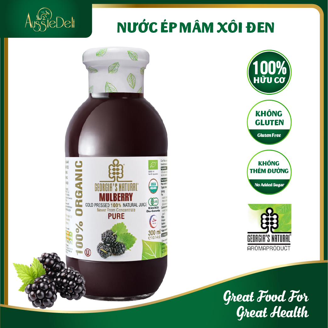 Chai Thủy Tinh 300ml - Nước Ép Lạnh Vị Dâu Tằm 100% Nguyên Chất Không Đường Không Gluten - GEORGIA'S NATURAL - Nhập Khẩu Từ Georgia