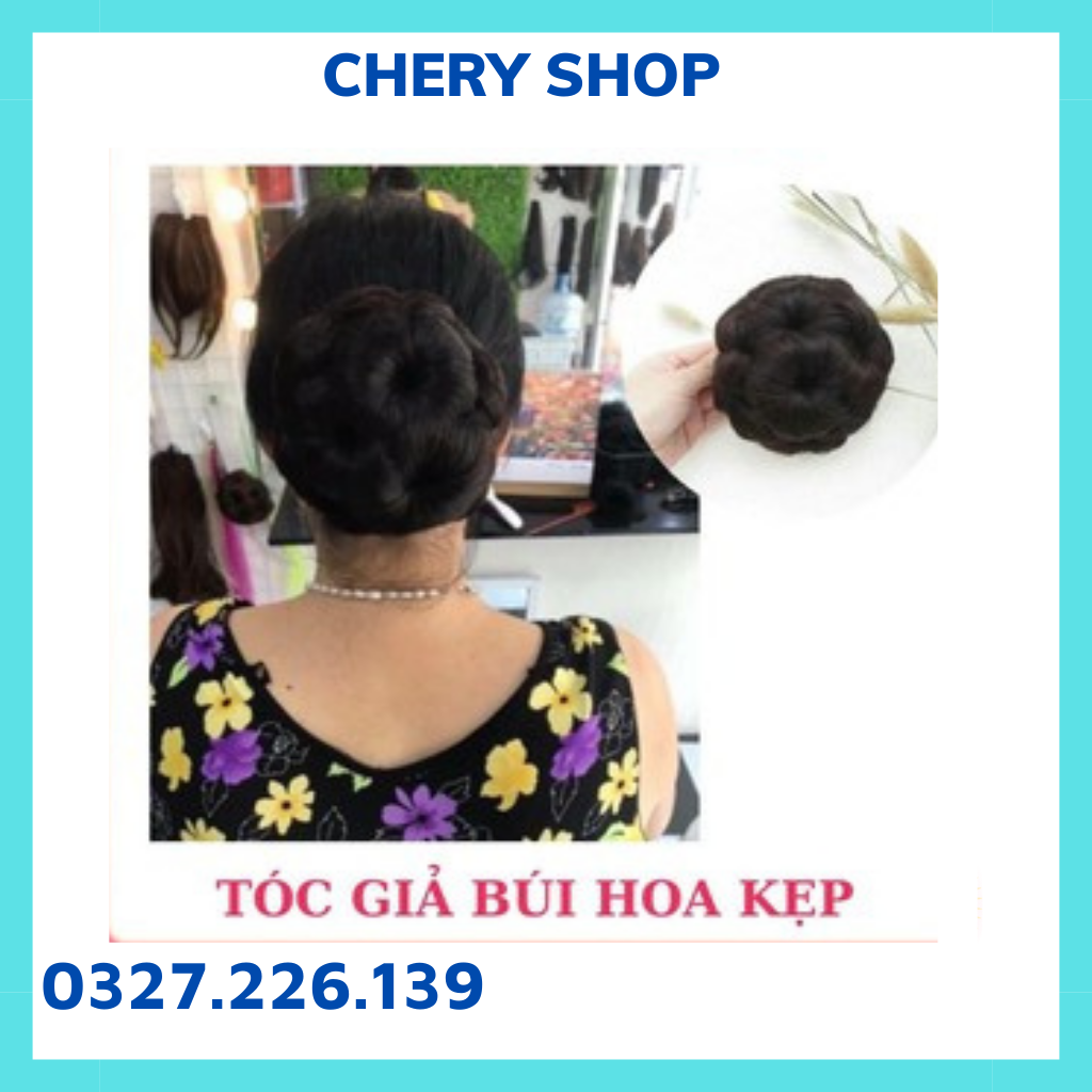 Tóc giả búi, búi kẹp hoa trung niên sang trọng cao cấp