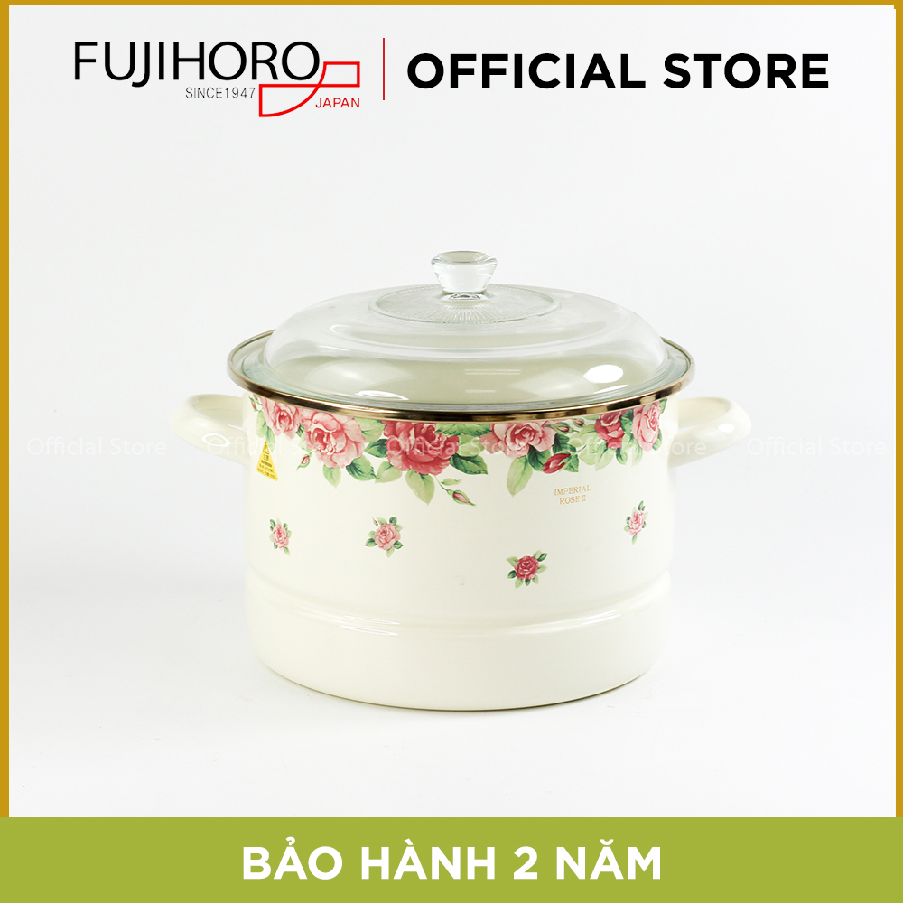 Nồi hấp tráng men cao cấp Nhật Bản Fujihoro IRV-24SM - Họa tiết Hoa Hồng - Dung tích 6.1L - Công nghệ từ Nhật Bản - Bảo hành 2 năm - Hàng chính hãng
