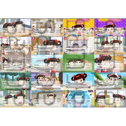 Set 20 nhãn vở IN HÌNH Hello Jadoo anime chibi đồ dùng học tập
