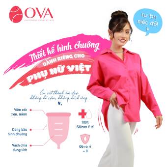 Cốc nguyệt san Ovacup nhập khẩu chính hãng (màu hồng) Made In USA 100% Silicone y tế mềm chống tràn đạt tiêu chuẩn FDA Hoa Kỳ