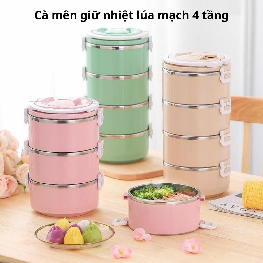 Hộp cơm giữ nhiệt 4 tầng lúa mạch, lõi inox - cặp lồng giữ nhiệt, cà men giữ nhiệt tiện lợi, an toàn, vệ sinh phù hợp đi học, đi làm, văn phòng - Caroni Store