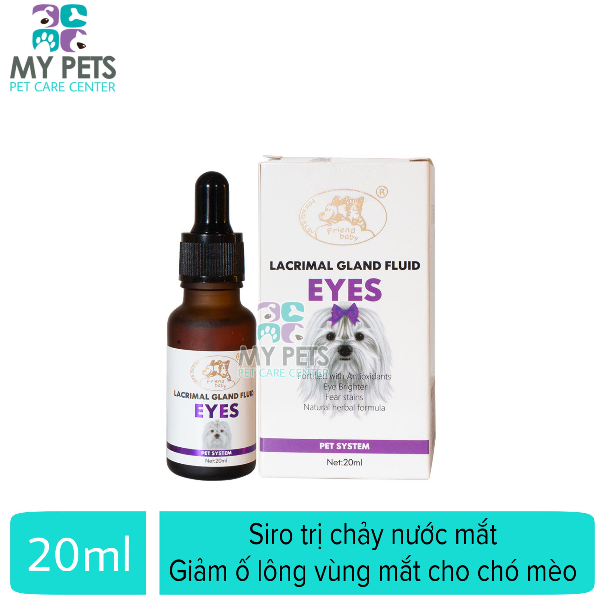 Siro uống trị chảy nước mắt giảm ố lông vùng mắt cho chó mèo Lacrimal Gland Fluid Eyes 20ml