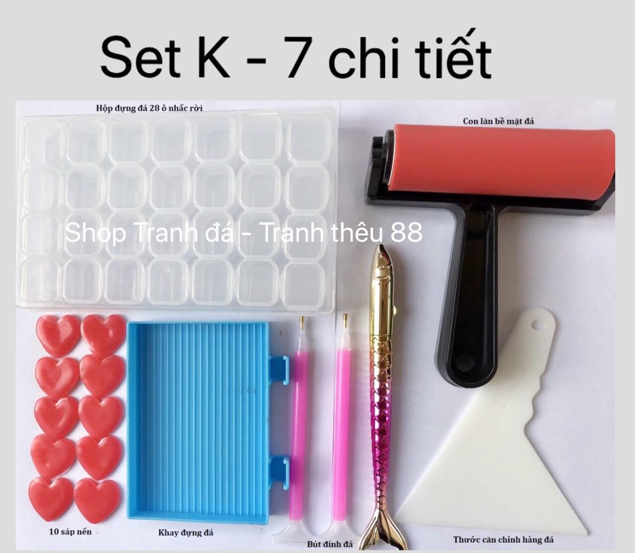 Set dụng cụ đính đá tự làm -Con lăn đá đỏ làm phẳng bề mặt tranh đính đá