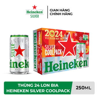 Thùng 24 Lon Bia Heineken Silver Coolpack 250ml/Lon  - Bao bì Tết