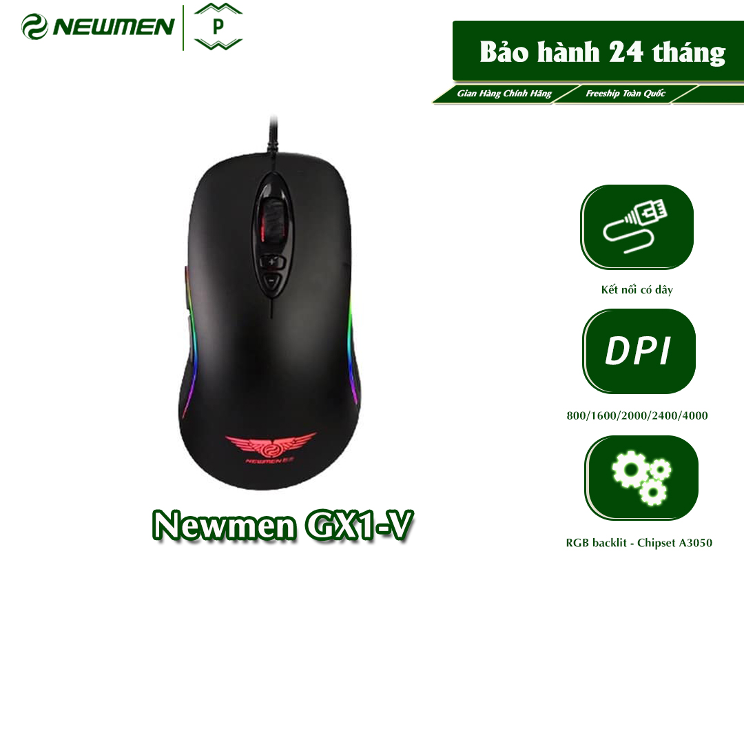 Chuột Máy Tính Có Dây Gaming Newmen GX1-V,Chipset A3050,4000DPI,LED RGB Backlit-Hàng Chính Hãng,Bảo Hành 24 Tháng
