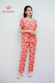 WINNY - Bộ đồ lanh cộc tay quần dài mặc nhà hoa lá 2MNLA22024D