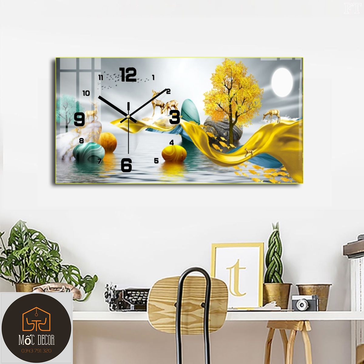 Tranh đồng hồ treo tường, tranh trang trí tường phòng khách, decor phòng đẹp