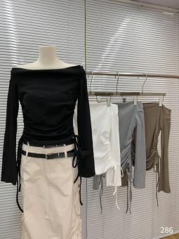 Áo thun dài tay EMIX vai kiểu dây rút 2 bên mã mới nhất 2023, phong cách basic, freesize dưới 57kg A286