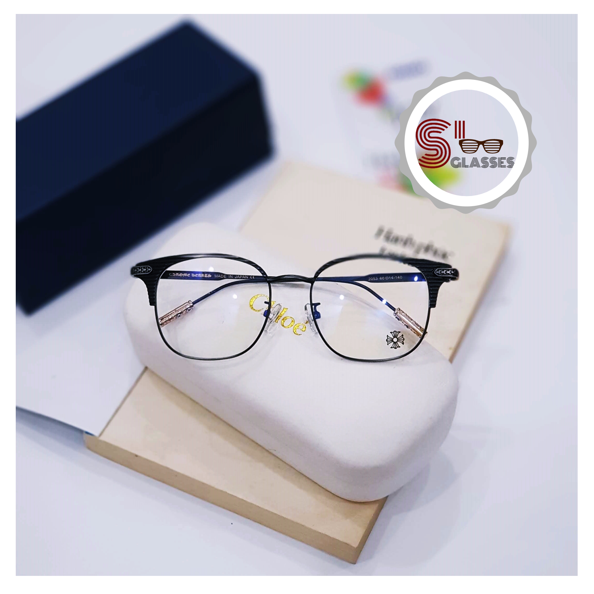 (FULL BOX) Gọng kính cận nam nữ SGlasses mắt vuông màu đen basic gọng xi mảnh tinh tế thời trang giả cận đi đường chống bụi (Tặng hộp và khăn)