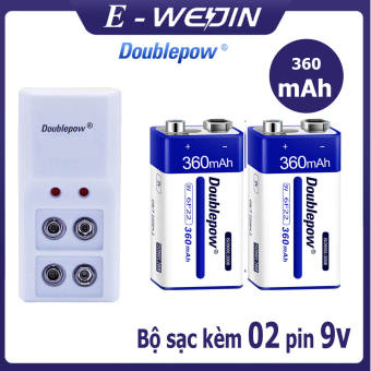 Bộ Sạc pin 9V (pin vuông) Doublepow DP-B09 và 02 viên pin vuông sạc lại 9V 360mAh