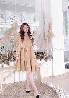 Đầm suông tay lỡ cổ sơ mi cài nút