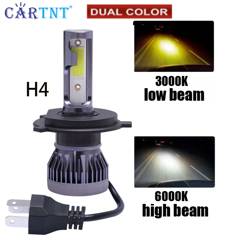 2 chiếc đèn pha xe máy chân h4 đèn pha led xe hơi điện hai màu trắng vàng đèn pha đèn pha đèn led xe máy chùm sáng thấp