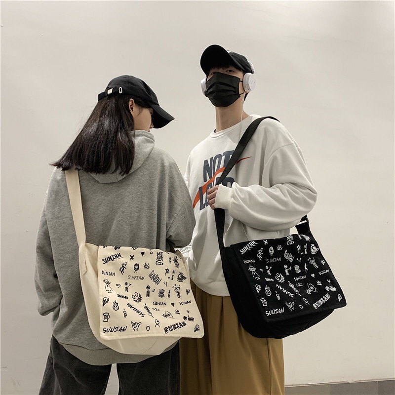 Túi tote đeo chéo unisex canvas sunian đựng vừa a4 ulzzang