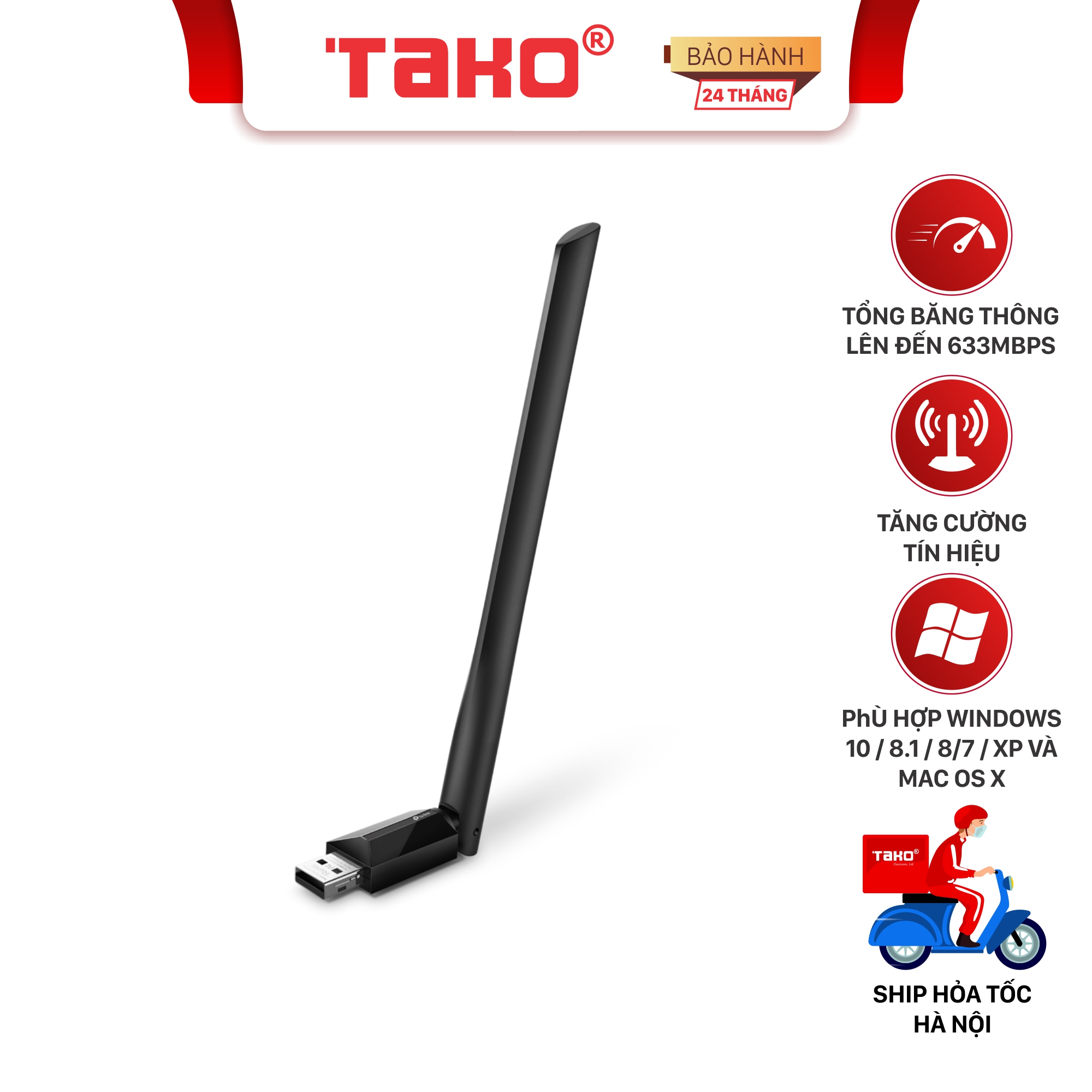 Bộ phát wifi Tplink Archer T2U Plus băng tần kép, chuẩn AC600 Mbps tốc độ cao. Chính hãng, BH 24 thá