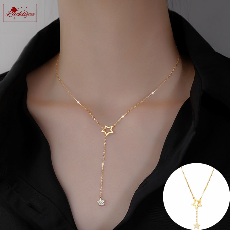 Fashion Simple Five-pointed Star Pendant Necklace Fashion Sweater Chain Necklace Women Tassel Clavicle Chain Jewelry Accessories
