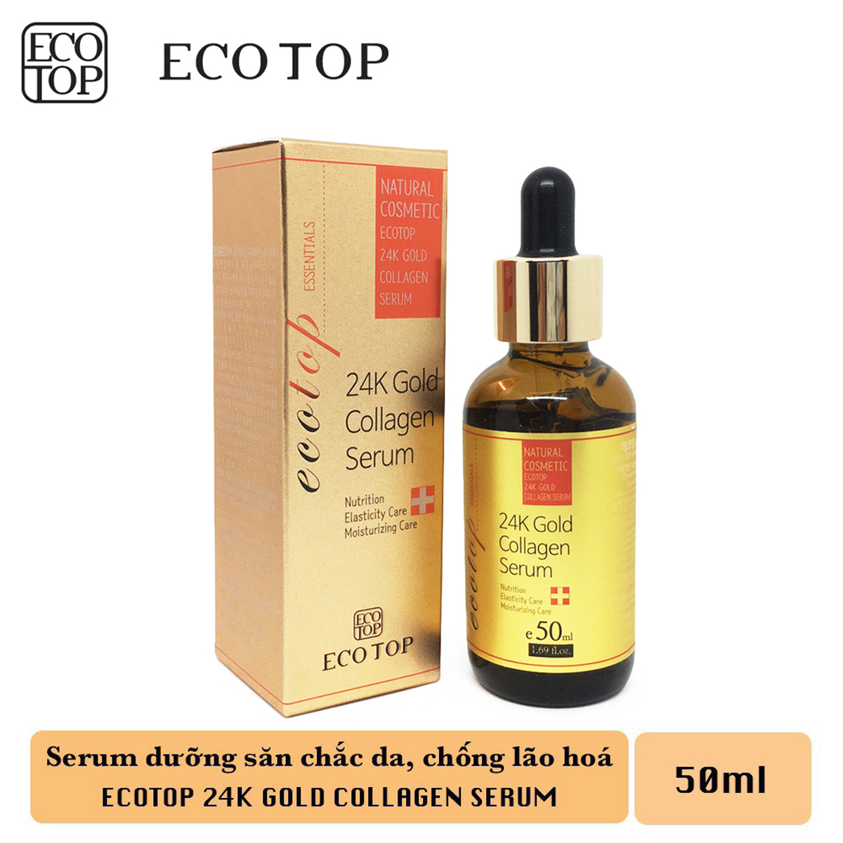 Serum dưỡng trắng da chống lão hóa 24k gold collagen ecotop 50ml