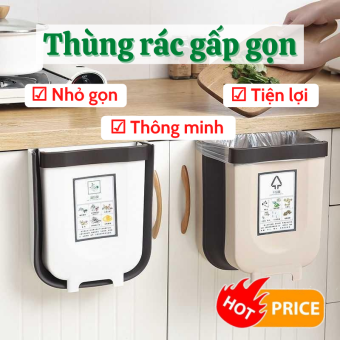 Thùng rác gấp gọn, thùng đựng rác nhà bếp mini thông minh treo tủ bếp, cánh cửa nhựa cao cấp có thanh gạt tiện lợi