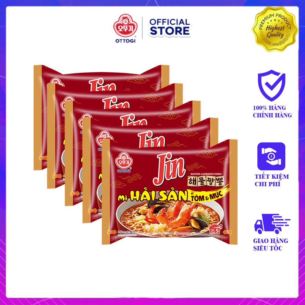 Combo 5 gói Mì Jin hải sản vị tôm & mực Ottogi 120g