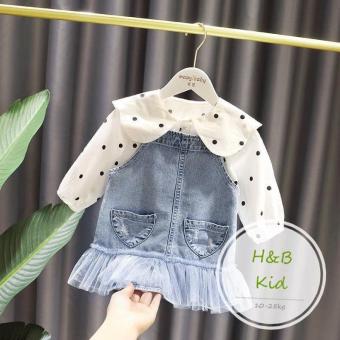 Sét đầm yếm jean cho bé gái