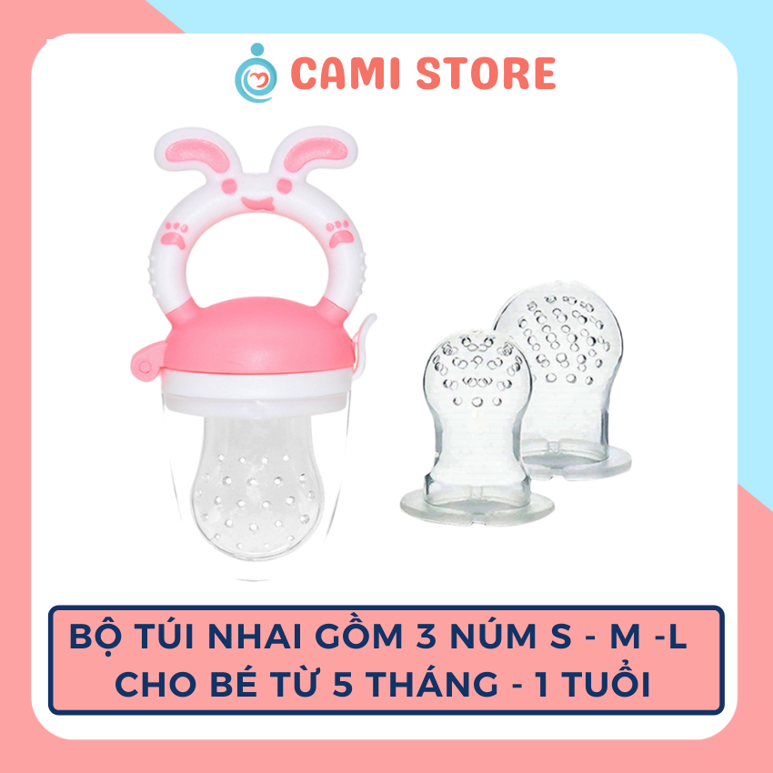[ TẶNG KÈM 2 NÚM] Túi nhai ăn dặm chống hóc cao cấp an toàn cho bé, núm nhai cho bé tập ăn dặm, túi nhai trái cho bé tập ăn, CamiStore
