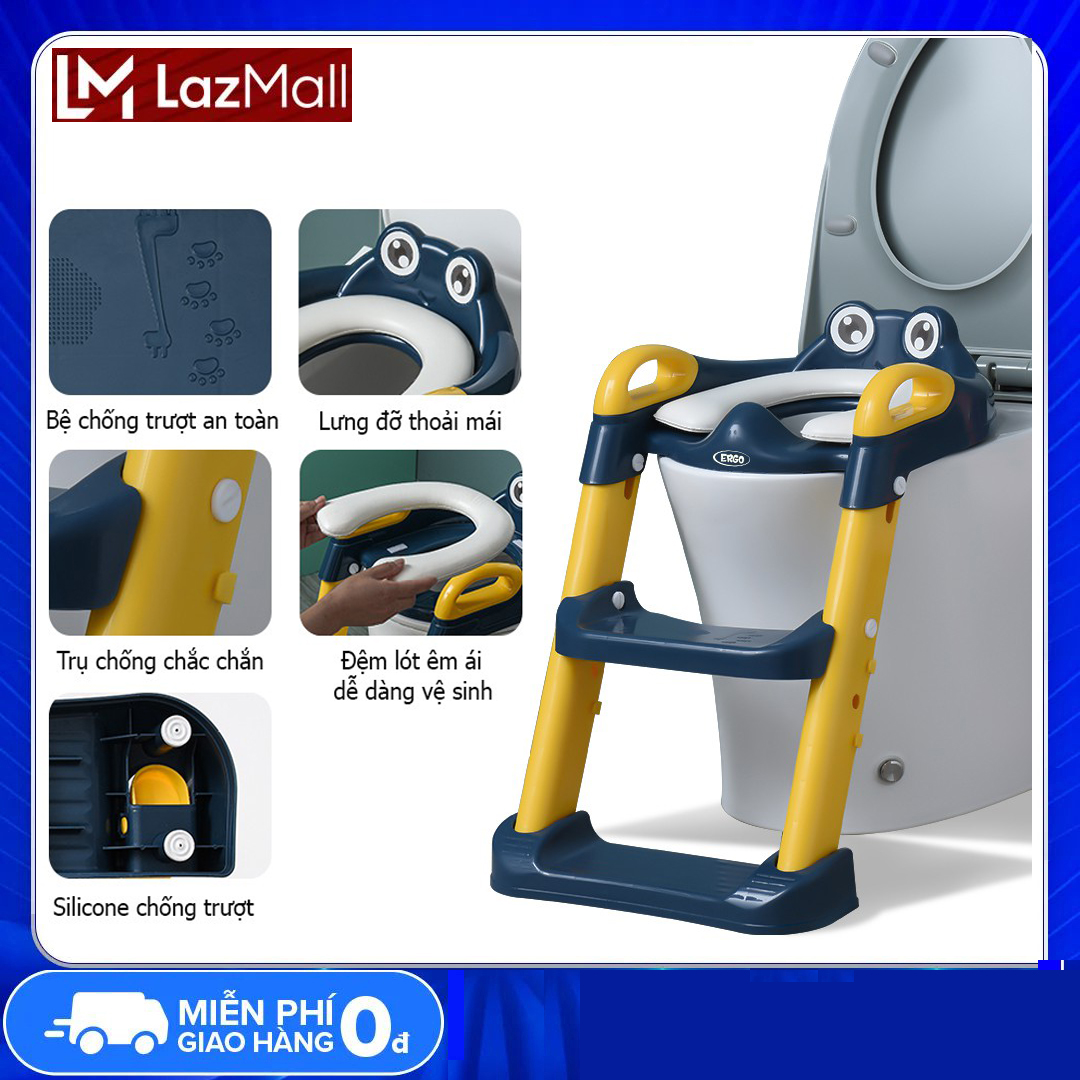 Thang bô vệ sinh, nắp thu nhỏ bồn cầu, kệ ngồi bồn cầu có thang cho trẻ em, có tay vịn, gấp mở gọn gàng