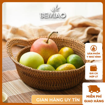 Giỏ mây tre đan, rổ mây đựng đồ có tay cầm đựng đồ ăn, hoa quả thân thiện môi trường Decor trang trí nhà Bemiao Shop