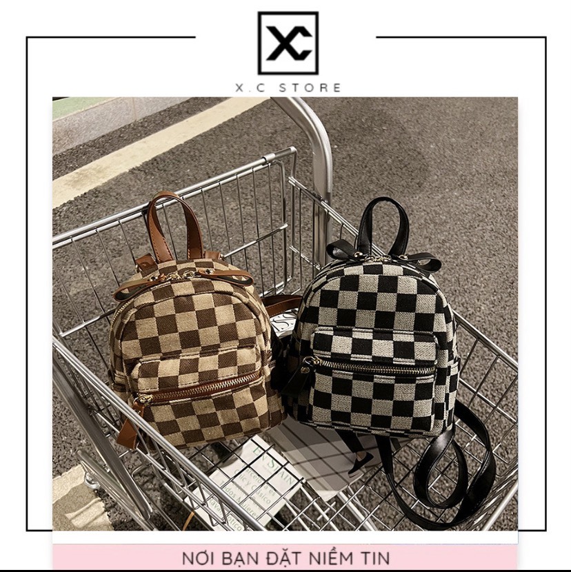 Balo mini kẻ caro XC-044 , kiểu dáng phong cách HÀN QUỐC đeo đi chơi , đi làm