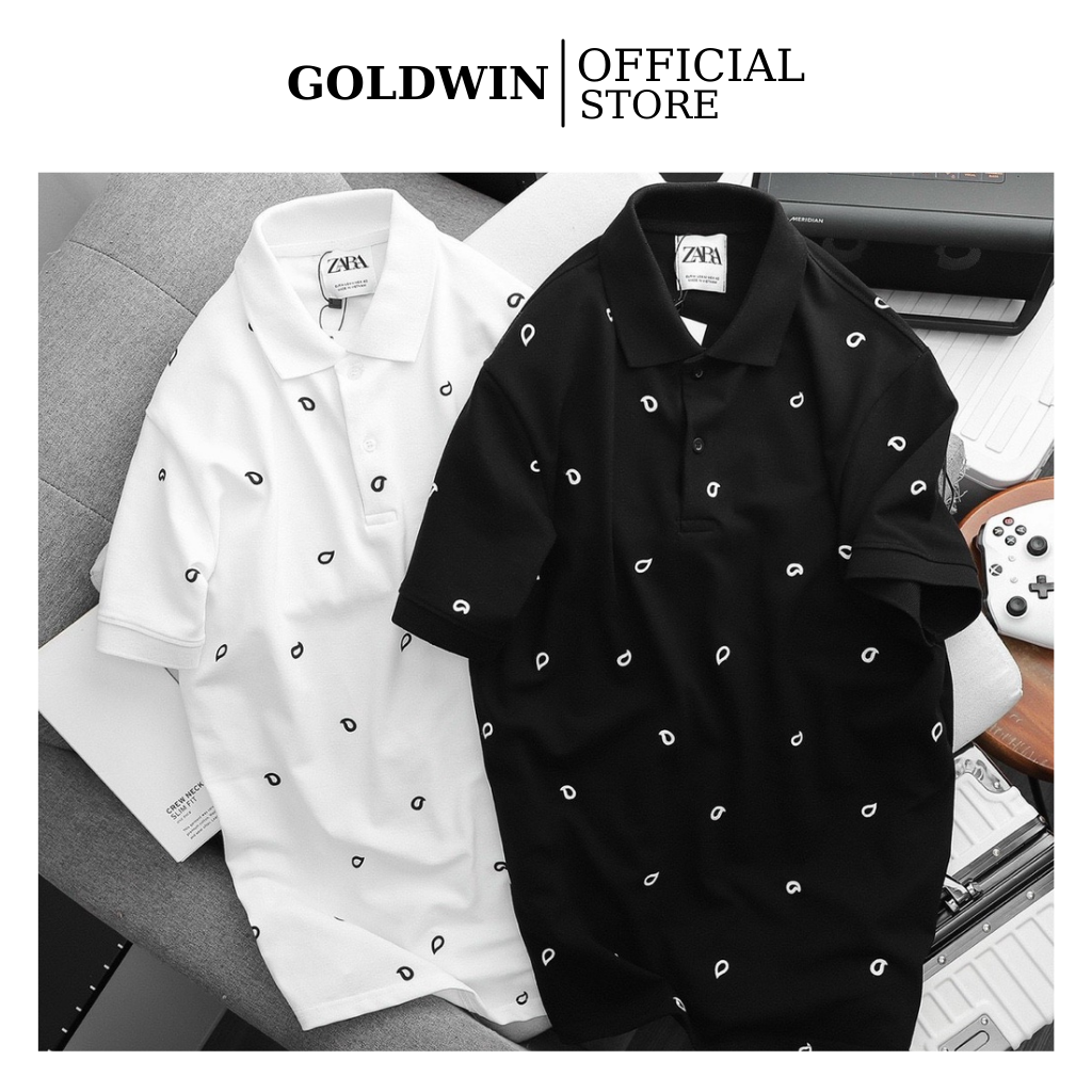 Áo thun nam tay ngắn Zara Polo Over All Print 100% cotton cao cấp thoáng mát, hàng VNXK, hàng xuất dư xuất xịn
