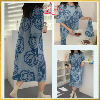 Váy Mặc Nhà, Đầm Ngủ Thun Cotton dáng suông- BAVIF FASHION- vải thun coton co giãn nhẹ, form rộng từ 40-72kg, họa tiết đẹp.