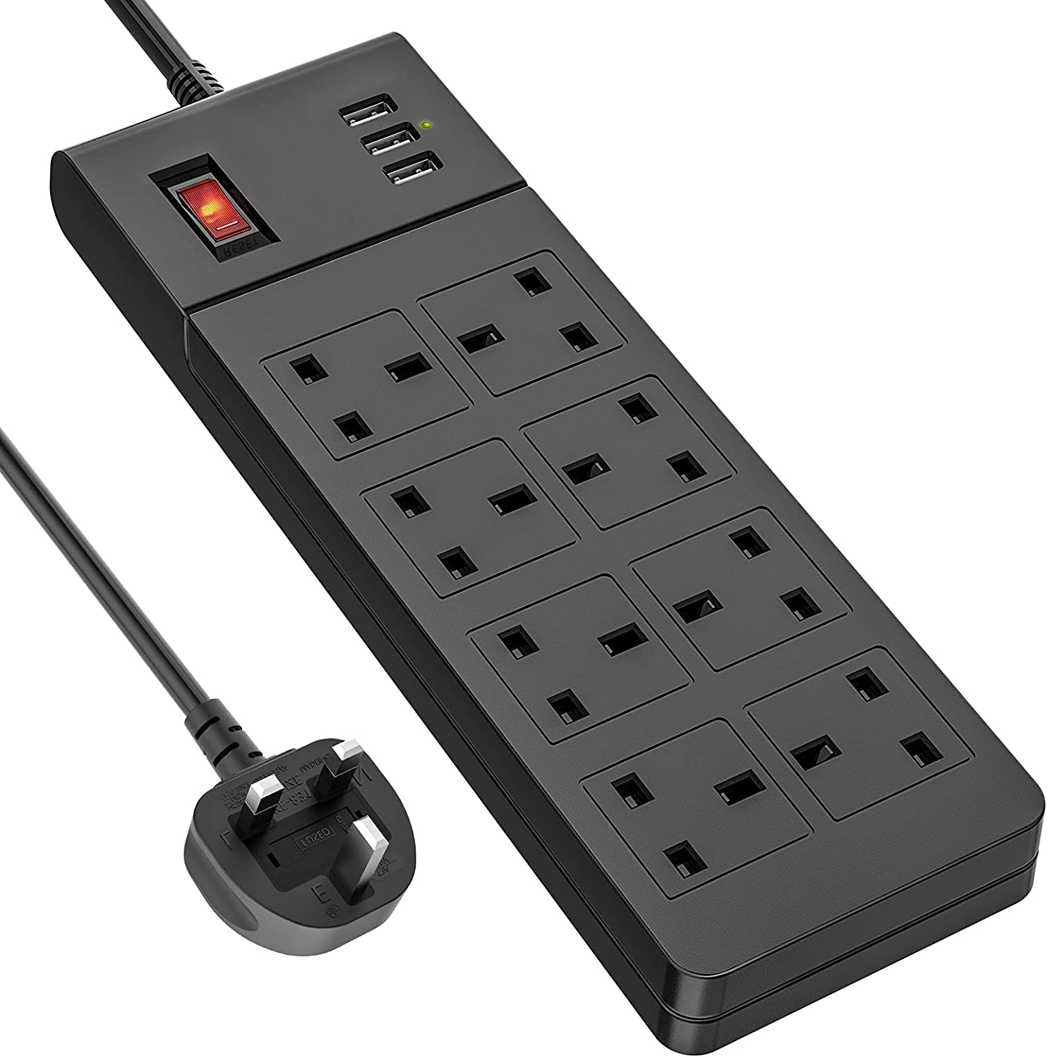 13A/3250W Cube Extension Lead Power Strip with 3 USB Port 3 Way Outlets Extension Lead with USB Slots Power Cube Extension with 1.6M Cable 