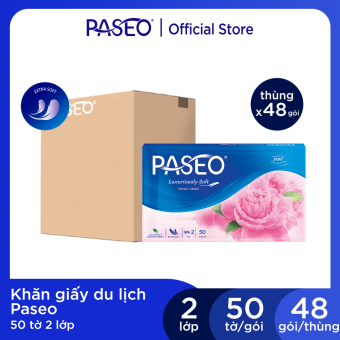Khăn giấy du lịch Paseo 50 tờ 2 lớp cao cấp, mềm mịn thấm hút