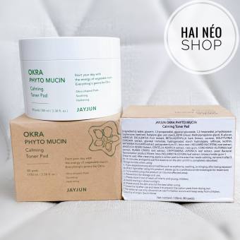Hộp 80 miếng Toner pad Đậu bắp, Ngải cứu thanh lọc độc tố, phục hồi chuyên sâu, tăng cường hàng rào da JAYJUN Okra Phyto Mucin Calming Toner Pad 100ml (Hàn)
