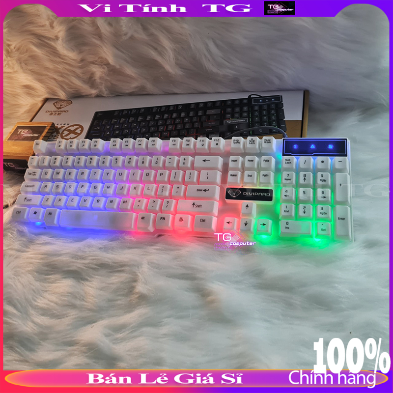 Bàn phím máy tính giả cơ màu trắng có led có dây vi tính tg divipard