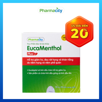 Viên uống EucaMenthol Plus hỗ trợ giảm ho, rát họng  Hộp 100 viên (10 vỉ x 10 viên)
