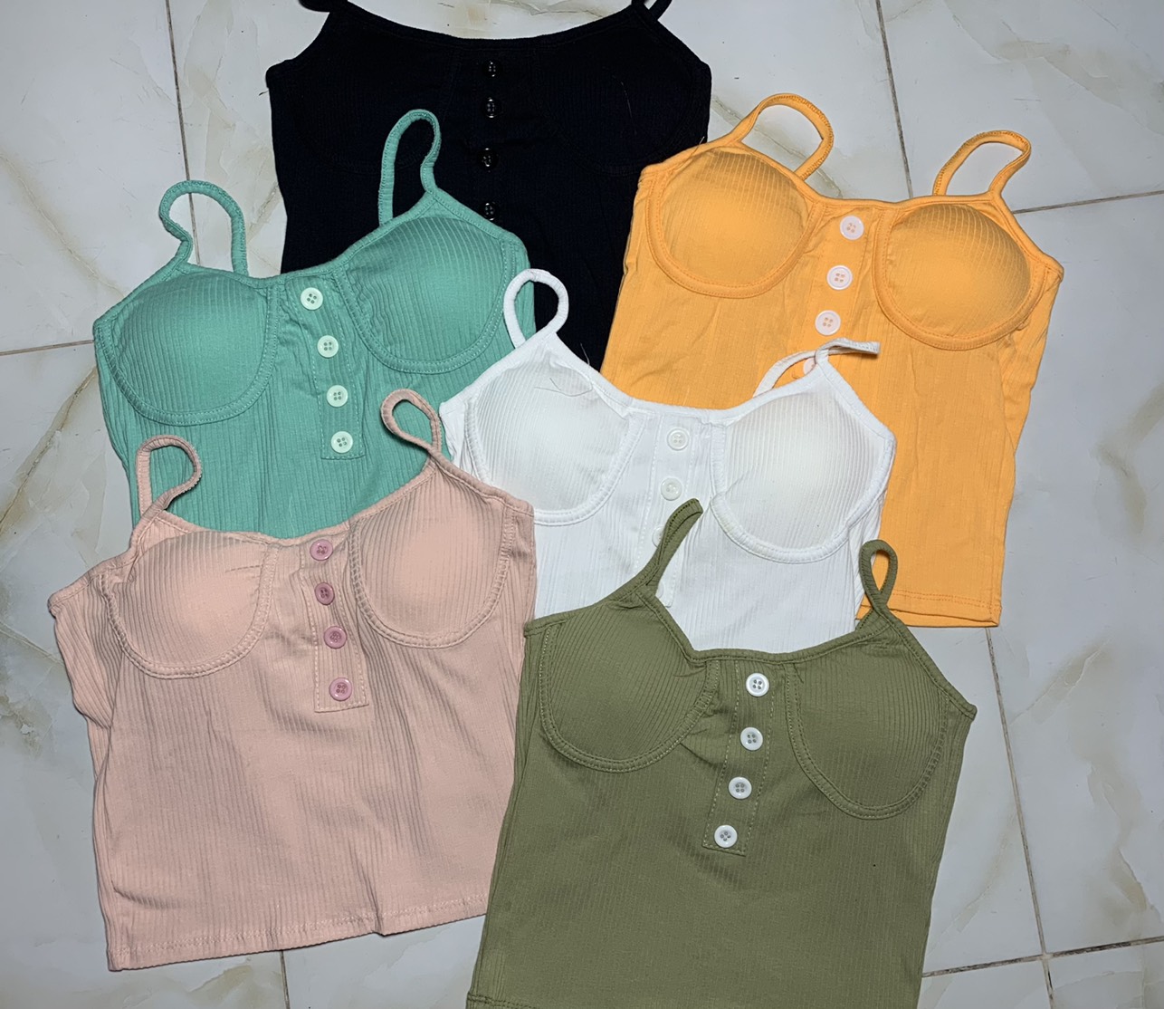 Áo 2 dây croptop có mút ngực sợi bún dáng ôm mịn vải thun gân co giãn xinh xắn dễ mặc