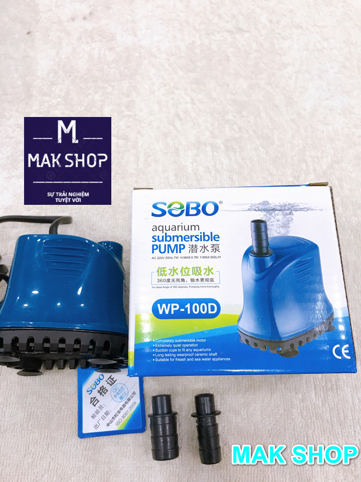 Máy bơm chìm hồ cá sobo wp 100d 7w, hút đáy hồ koi
