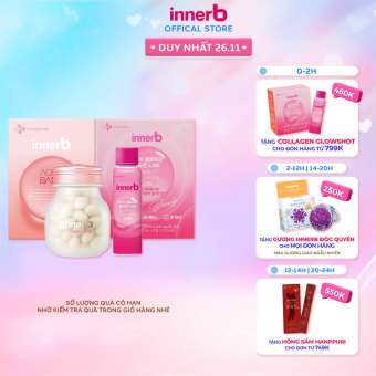 Bộ đôi giữ ẩm, sáng da InnerB Aqua Bank lọ 56 viên & nước uống Collagen hộp 6 chai