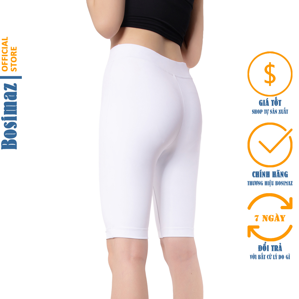 Quần Legging Nữ Bosimaz MS353 ngắn không túi màu trắng cao cấp, thun co giãn 4 chiều, vải đẹp dày, thoáng mát không xù lông.