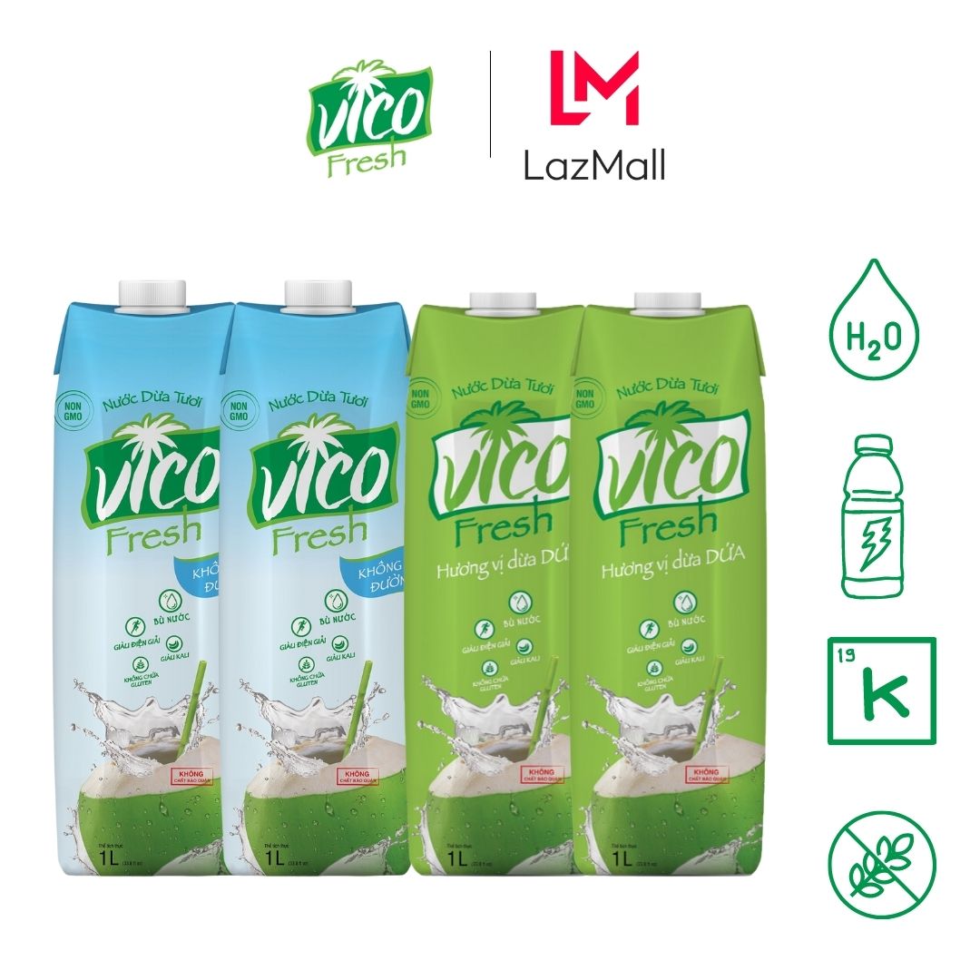 Combo 4 Hộp Nước Dừa Vico Fresh 1L (2 Dứa, 2 Natural)
