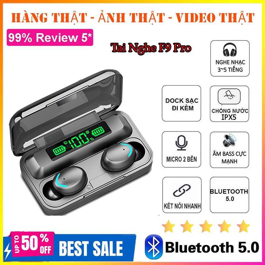Tai nghe Bluetooth 5.1 Amoi F9 Pro bản quốc tế, có mic đàm thoại chống nước chống ồn, âm Bass mạnh mẽ.