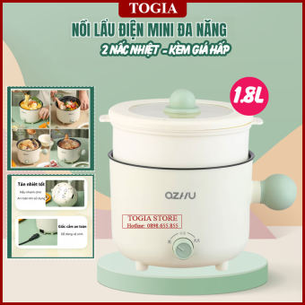 Nồi Điện Đa Năng 2 Nấc Nhiệt Kèm Giá Hấp Có Tay Cầm Tiện Dụng , Nồi Lẩu 2 Tầng Chống Dính Vân Đá Cao Cấp Dung Tích 1.8L