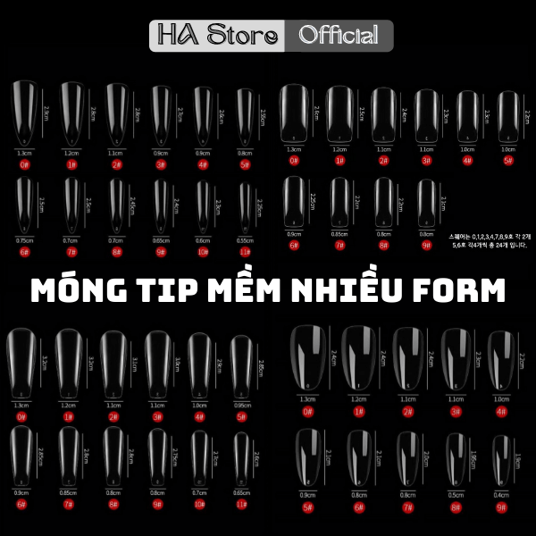 Móng tay giả loại mềm mại trong suốt dẻo dai nhiều Form nhân tạo Móng Tip chọn lựa hộp 240 móng