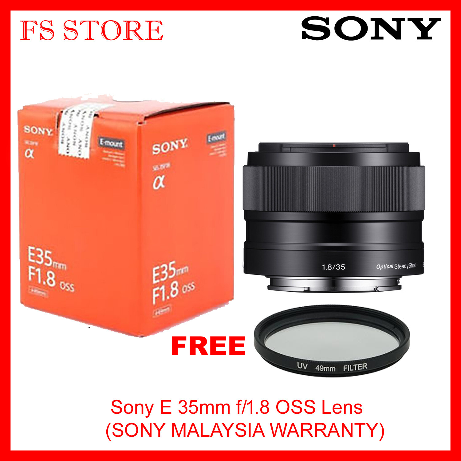 SONY ORIGINAL MALAYSIA SEL50F1.8F 50MM F1.8 FULL FRAME LENS FREE