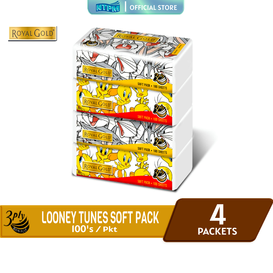 Royal Gold Looney Tunes Soft Pack 4 pkts x100 Sheets