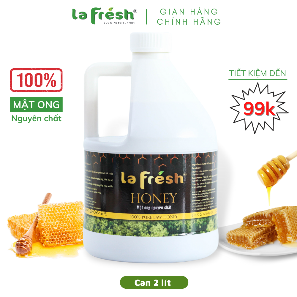 Mật ong 100% nguyên chất lafresh đà lạt can 2l
