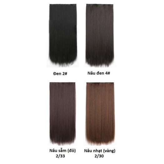TÓC GIẢ KẸP THẲNG DÀI 60CM 5 PHÍM-MÀU ĐEN TỰ NHIÊN