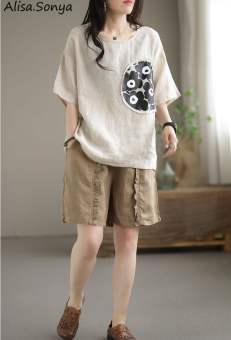 Alisa. Sonya Quần Đùi Satanh Vải Lanh Cotton Rộng Mùa Hè Thời Trang Cho Nữ Quần Ngắn Có Túi Có Túi Co Giãn Phong Cách Retro