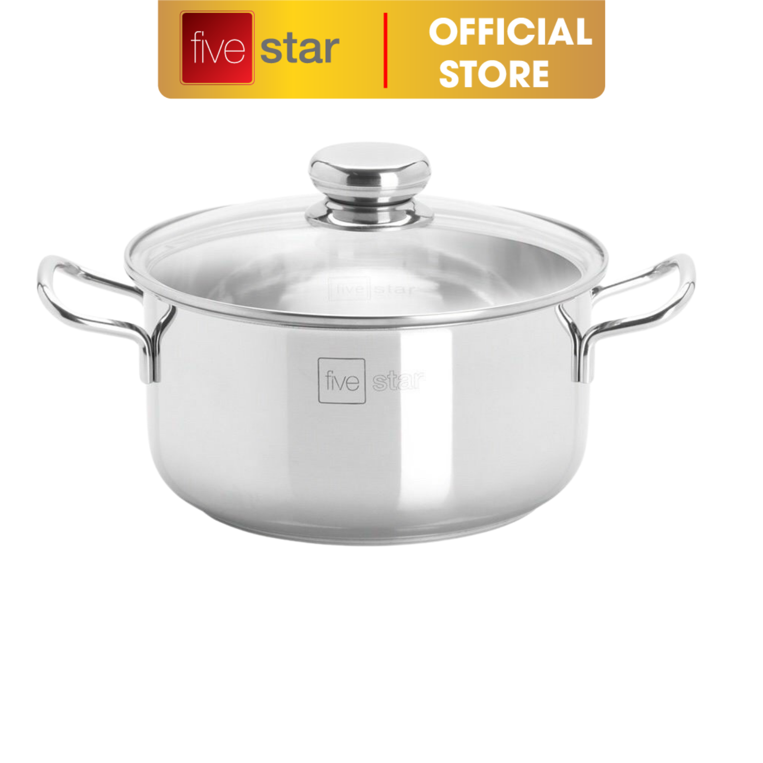 Nồi inox 3 đáy sandwich inox 430 Fivestar Standard nắp kính  ( 16cm/ 18cm/ 20cm/ 24cm) , dùng được mọi bếp